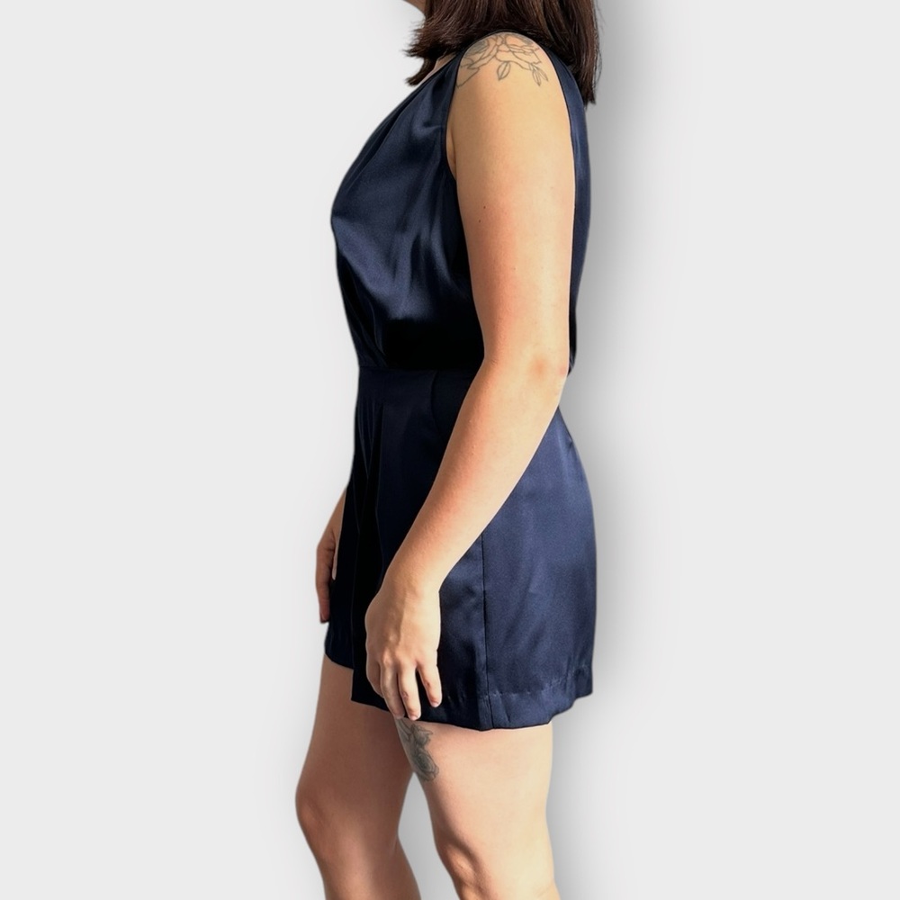 L’Agence Silk Navy Plunge Neckline Romper - Picture 3 of 7